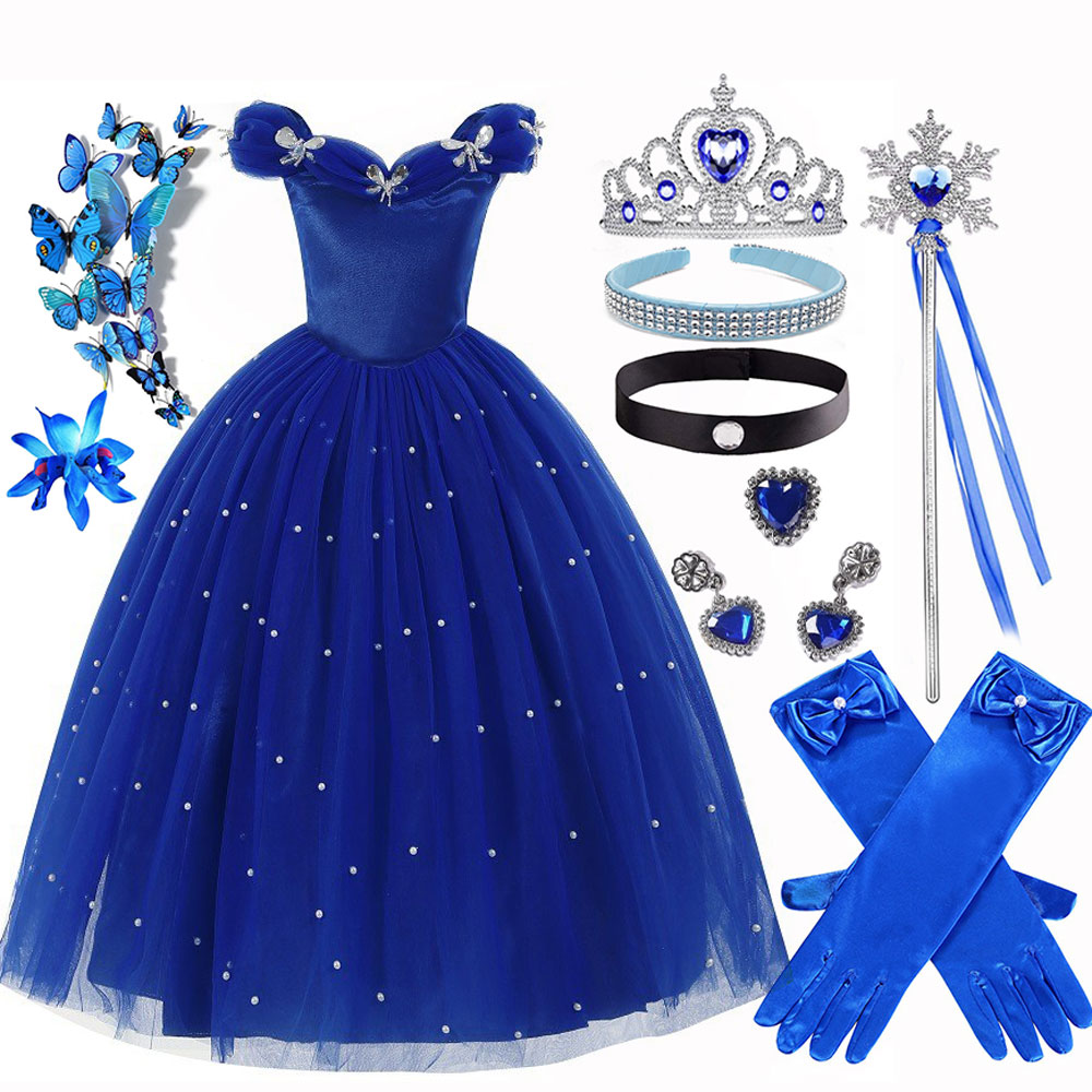 Baby Clothing Kit - Sommerliche Weihnachts-Luxus-Cinderella-Kleidung für Mädchen, schulterfreie, bodenlange